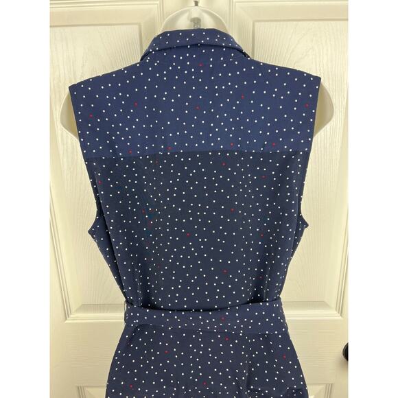 Popsugar Blue and White Collared Polka Dot Button Front Sleeveless Dress Medium - Picture 7 of 9